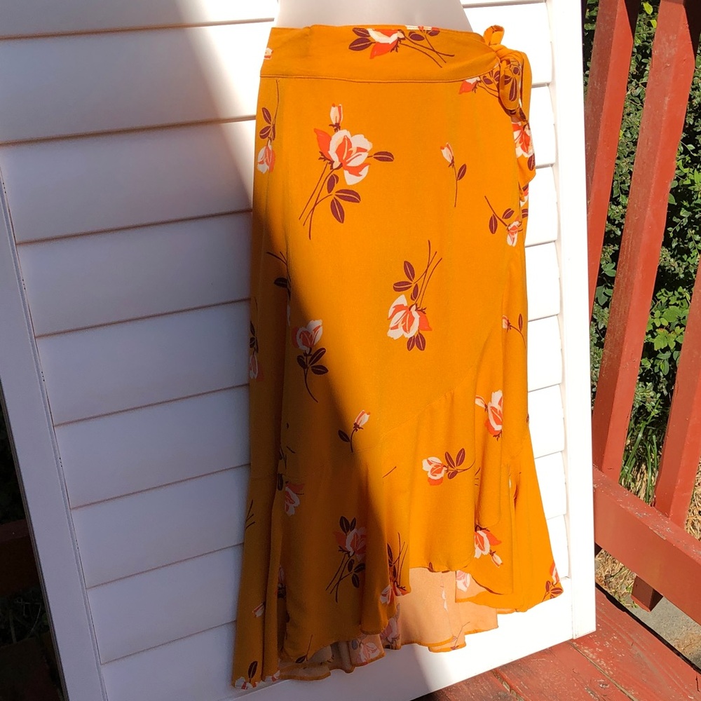 Free People Vibrant Orange Floral Print Wrap Skirt - Picture 3 of 11